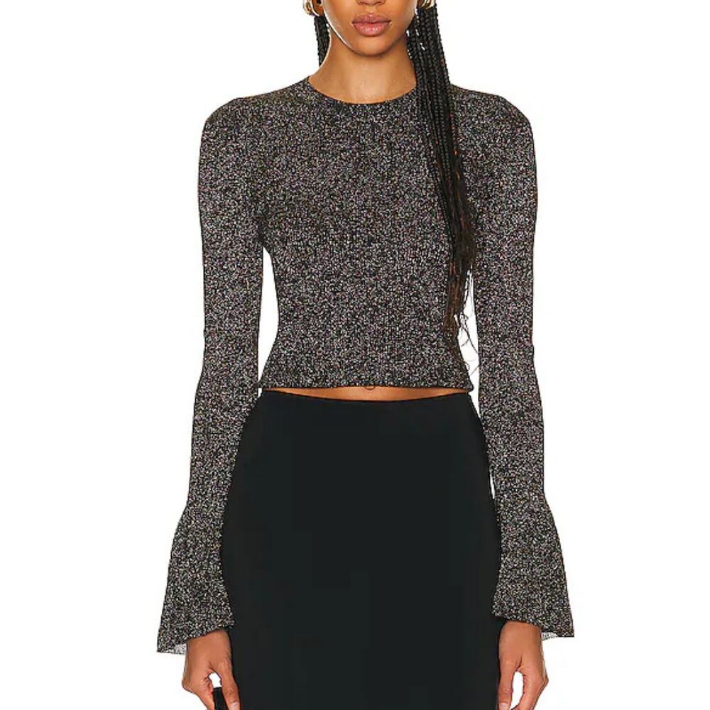 Frame Metallic Godet Cuff Top NEW Long Flare Sleeves Black Gold Shimmer Size S